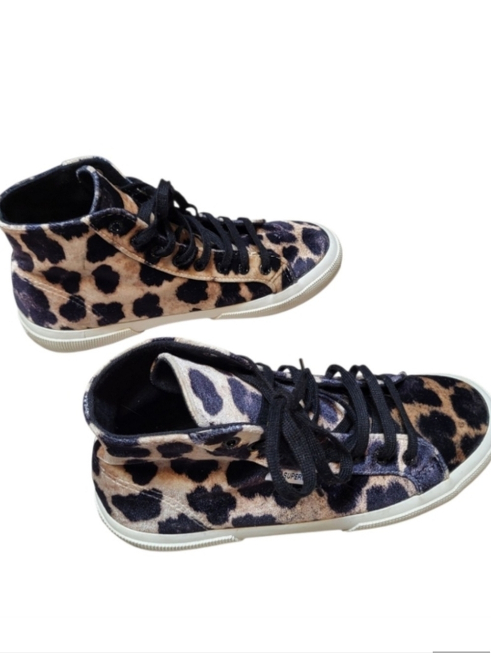 Superga Womens Designer Velvet Leopard Print High Top Sneakers - Size 8.5